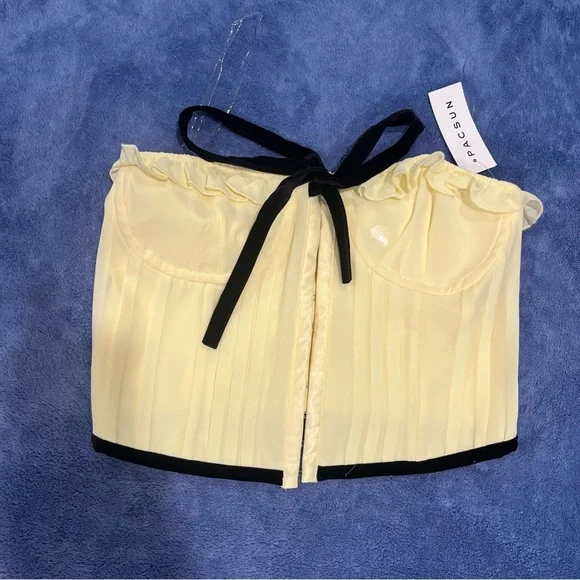 butter bustier yellow corset lace up top with velvet details and bow NWT - Picture 4 of 6
